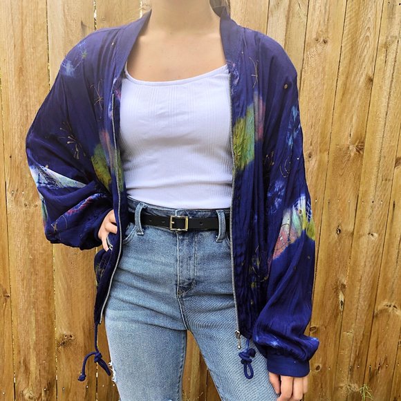 Vintage Jackets & Blazers - Vintage Watercolor Tie-Dye Oversized Dolman Jacket